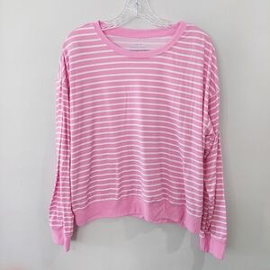 Draper James pajama shirt XL pink white stripes long sleeve crew neck